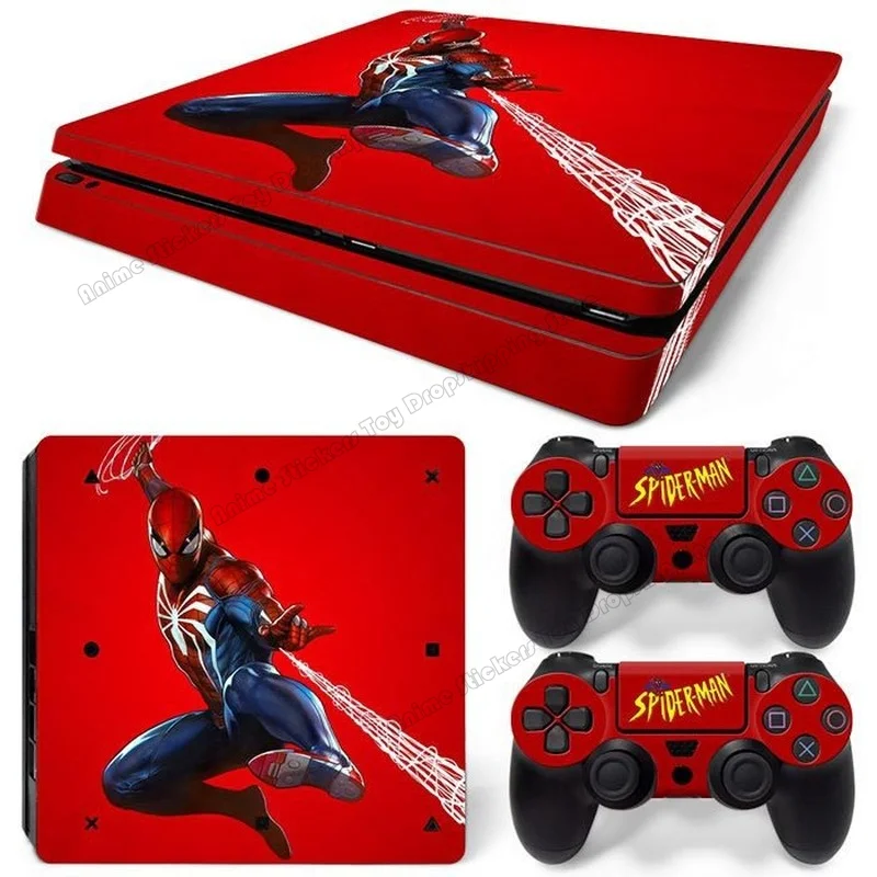 Disney PVC Skin Sticker PS4 Slim Game Console Full Body Marvel Spiderman Cartoon Gamepad Cover for Controller Decal Accessories