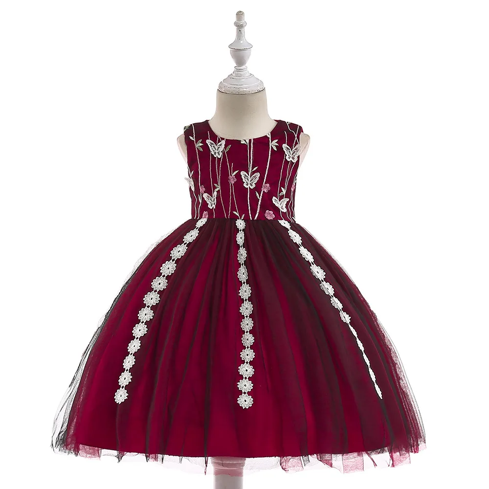 От 3 до 8 лет платье с цветочным узором для девочек милое платье принцессы с вышивкой, пышное платье с цветочным узором для девочек es для