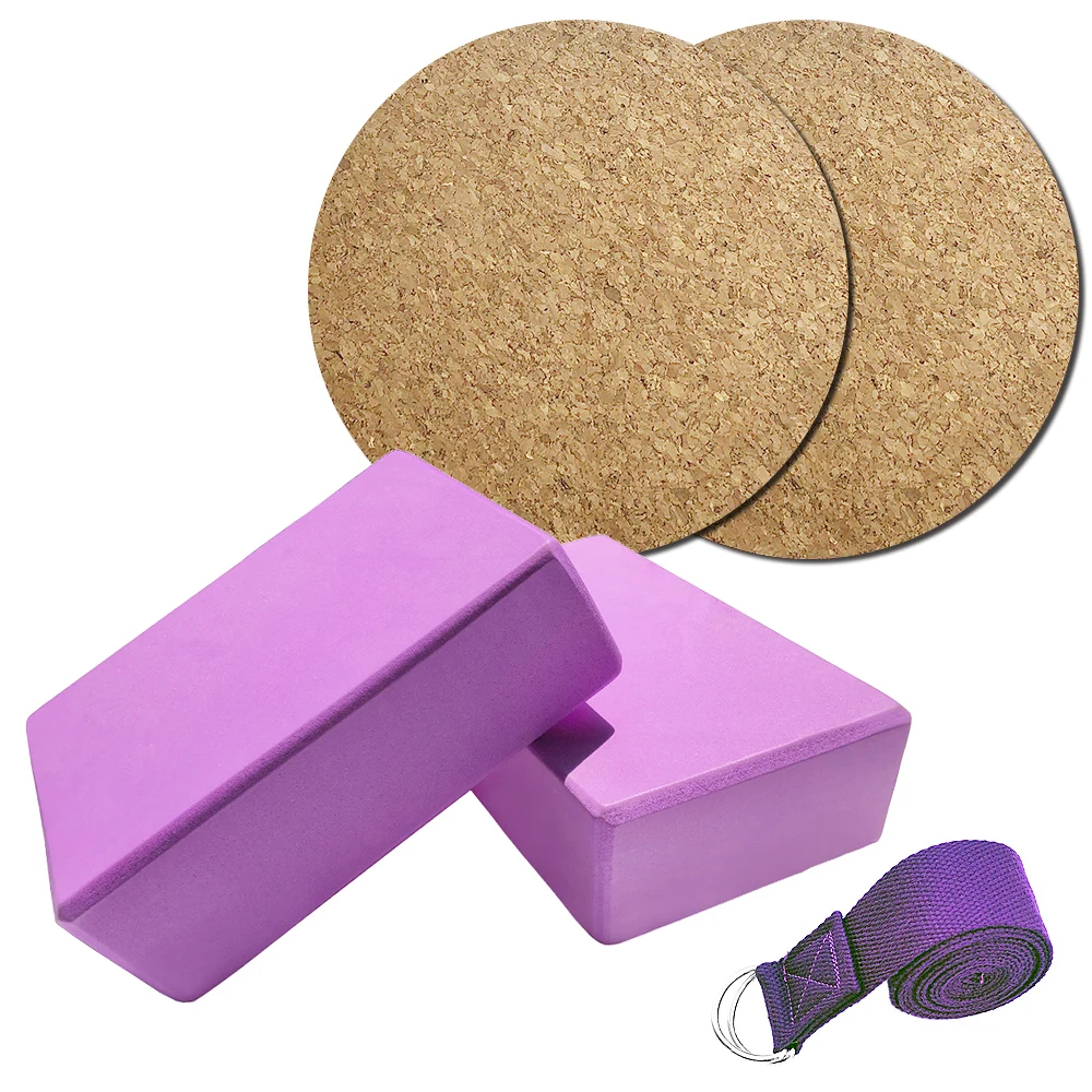 5 шт. набор оборудования для йоги EVA блоки для йоги хлопчатобумажный растягивающийся ремень нескользящий наколенник для йоги упражнение Пилатес домашнее оборудование для фитнеса - Цвет: Purple