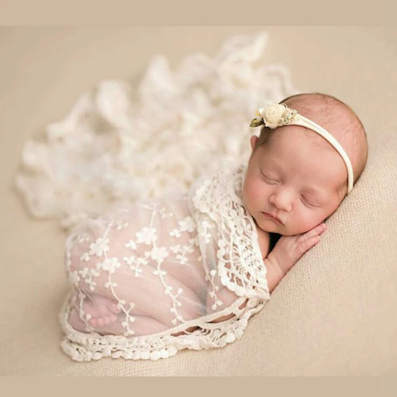 Lace Newborn Baby Photo Wraps Cotton Soft Infant Photography Fairy Swaddle Blanket Photo Shoot Filler Background