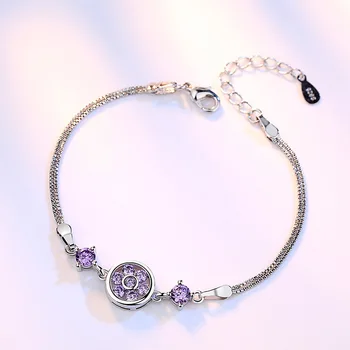 

Korean Dream Round White Purple Crystal 925 Sterling Silver bracelet Wild-Match 2020 Silver Braclect Braslet For Women Jewelry