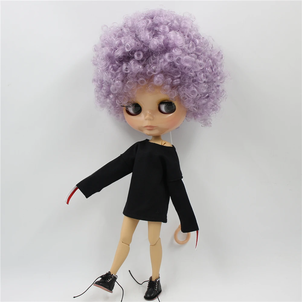 Neo Blythe Doll with Purple Hair, Tan Skin, Shiny Face & Jointed Body 2