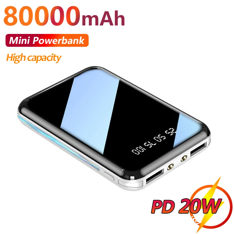 Mini Portable 80000mAh Power Bank PD 20W Oneway Fast Charging with Flashlight Digital Display For IPhone Xiaomi powerbanks