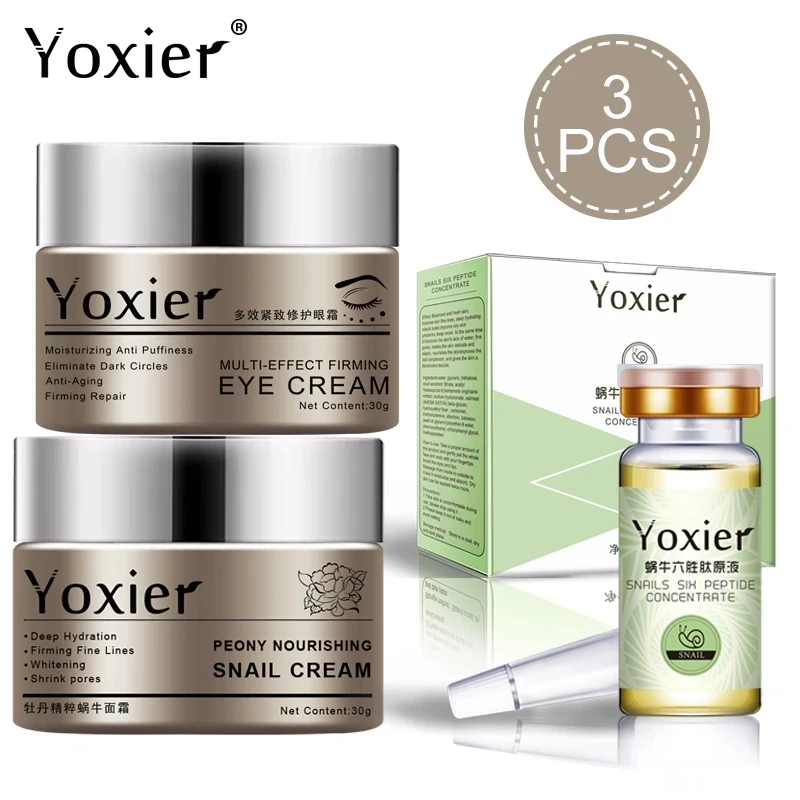 Yoxier Collagen Snail Eye Cream Face Cream Face Serum Anti-Aging Remove Eye Bag Lifting Firming Fine Lines Facial Skin Care Set