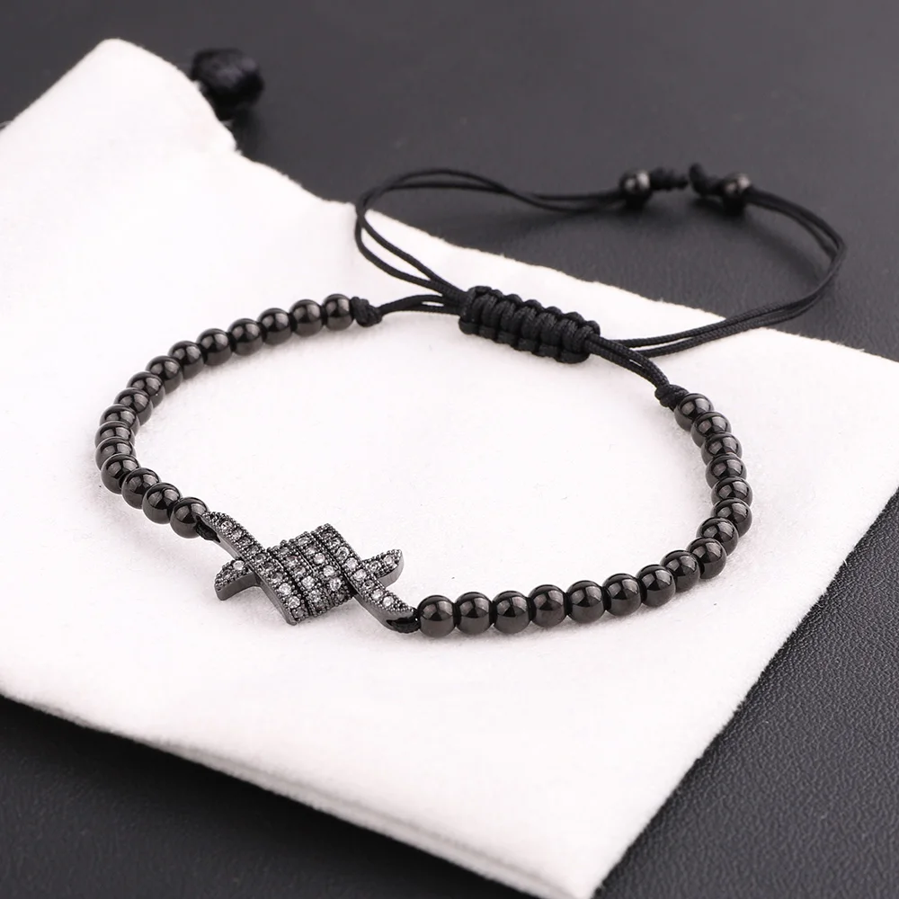 Jaravvi High Quality CZ Micro Pave Barbed Wire Stainless Steel Beads Cord Braided Macrame Friendship Bracelet Men Jewelry Gift - Image 2