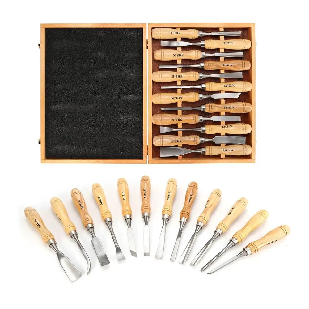 

SHE.K 12PCS Wood Carving Chisel Set Sharp Woodworking Hand Knife Tools Gouges Steel DIY Woodcut Working Professional