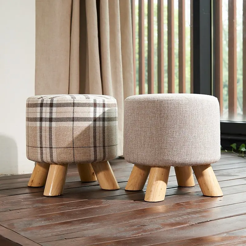 

Solid Wood Fabric Stool Creative Customizable Logo Footstool Small Board round Stool Living Room Fashion Small Chair Production