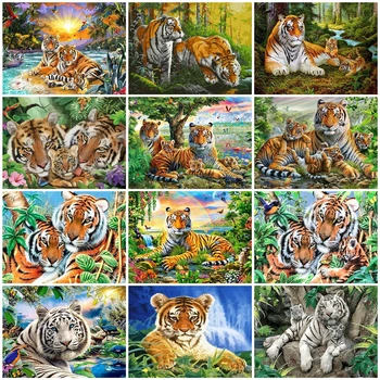 

HUACAN Oil Painting By Numbers Animal Drawing On Canvas DIY Pictures By Number Hand Painted Paintings Tiger Art Gift Home Decor