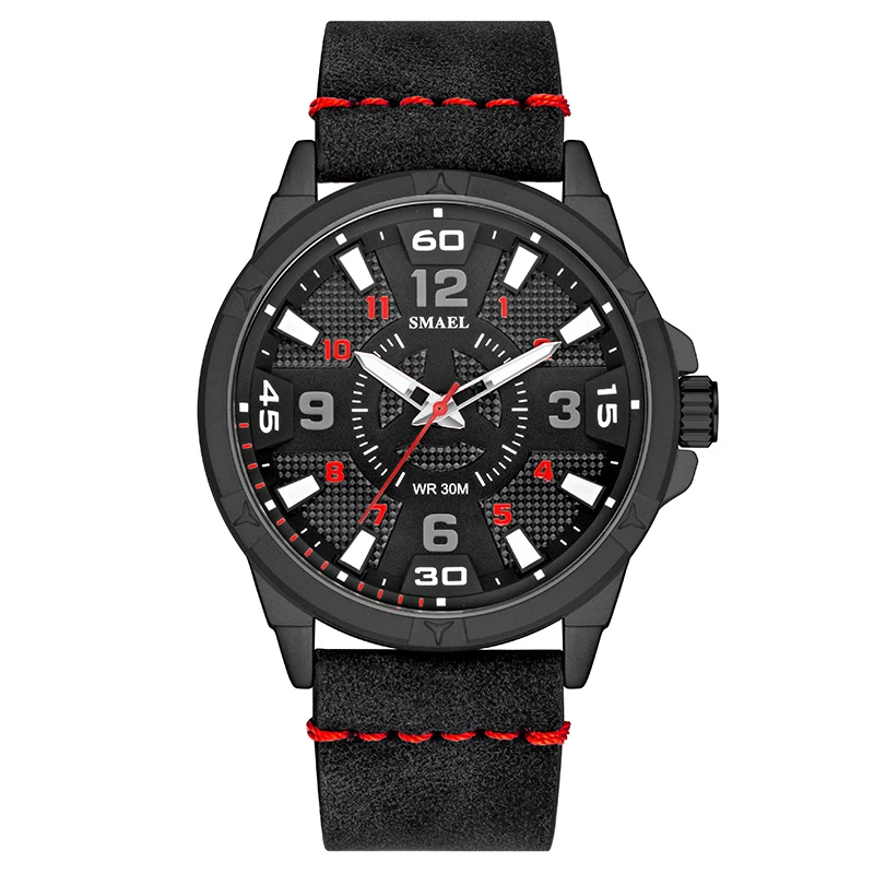 Smael мужские повседневные часы Relojes Hombre Топ бренд SL-9102 часы Мужские Простые кварцевые часы с кожаным ремешком relogio masculino - Цвет: Black Red