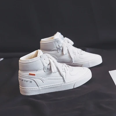 Zapatos De Mujer; женские ботинки; Белые зимние кроссовки из водонепроницаемой кожи с высоким берцем; Botas zapatillas mujer; меховая подкладка; короткий плюш - Цвет: Бежевый