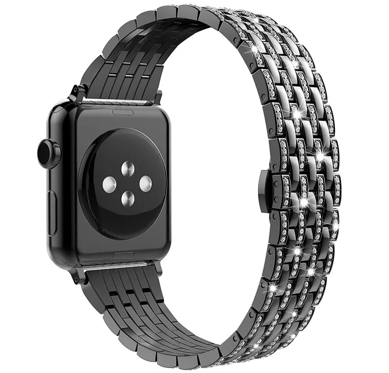 Ремешок из нержавеющей стали для Apple watch, версии 5/4/3/2/1 полоса 40 мм, 38 мм, 42 мм, 44 мм наручных часов iwatch, ремешок 38 мм, 40 мм бриллиантовый браслет ремешок для часов