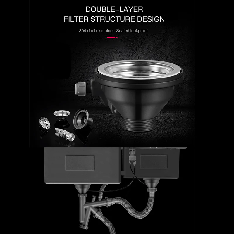 SUS 304 Stainless Steel Handmade Brushed Corner Kitchen Sink 4mm Thickness 4 Holes Double Kitchen Sinks With Knife Holder 5