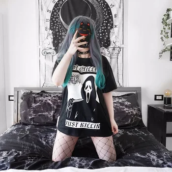 

TideSerie Bad Girl Death T-shirt Women's Actual Shooting Europe And America Strange Smell Death Printing Tide Brand Short Sleeve