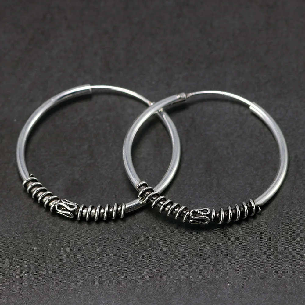 

Real 925 Sterling Silver Hoop Earrings For Women With With Spiral Coils Retro Punk Personalized Big Circle Earrings