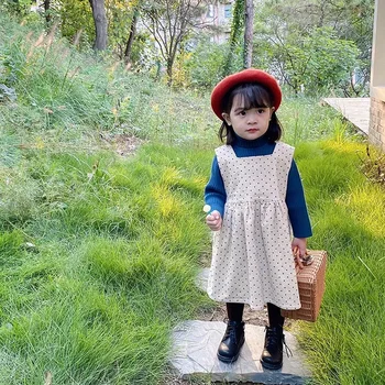 

Little Girl Baby Corduroy Dot Strap Dess Winter Children Vest Dress Toddler Girl Winter Dress Infant Kids Cotton Aline Dress
