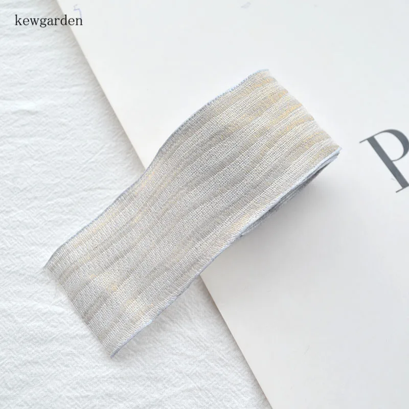 Kewgarden DIY бант в качестве аксессуара атласная лента 38 мм 1," волнистый узор полосы ленты вручную изготовленная Лента Riband лямки 8 метров - Цвет: Серый