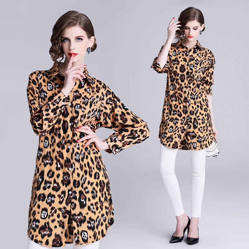

Leopard Print Women Shirts and Blouses Fashion Full Sleeve Spring Long Top Female Streetwear Turn-down Collar Ladies Blouse