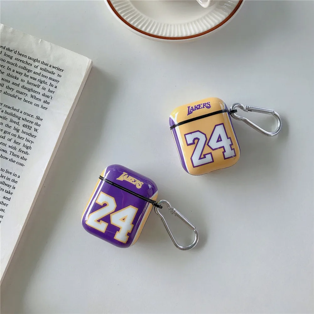 

Laker No.24 Basketball Jersey Shockproof Wireless Bluetooth For Apple Airpods 1/2 Case Protection Cover With Clip IMD
