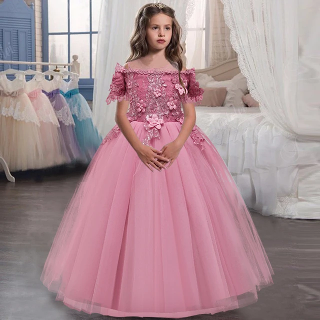 Kids Little-Big Girls Tulle Party Flower Girl Dress Sleeveless Birthday  Dresses for Girls，6-16t,Pink,12-13 Years - Walmart.com