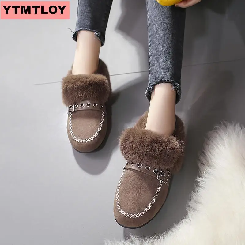 

2019 new winter models plus velvet round head wild lazy bean shoes student winter women's shoes warm flat cotton shoes