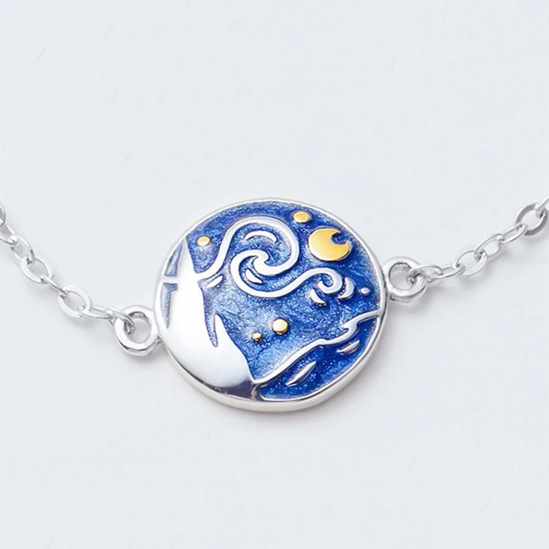 Ван Гог Эмаль перегородчатая покрытием браслет звезда луна ночь масло браслет с росписью ювелирные изделия для женщин семья юбилей подарок