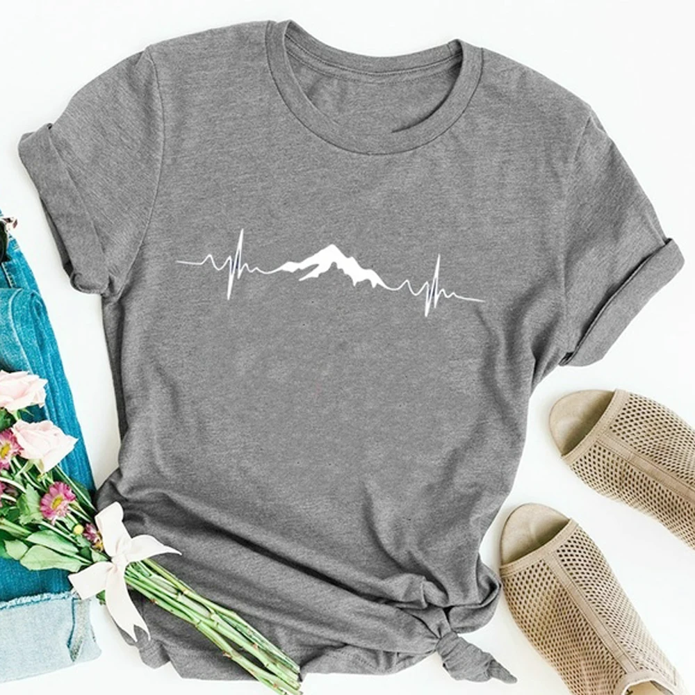 Футболка женская хлопковая с принтом горы пеший туризм|Футболки| |