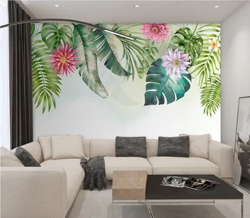 

Custom Nordic small fresh green leaves bedroom living room background wallpaper mural