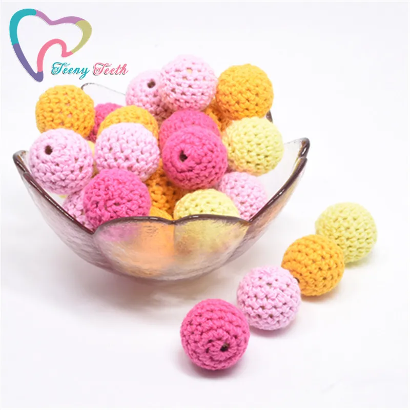 

50 PCS 4 Colors MIX 16-20MM Natural Wooden Crochet Beads Chewable Nursing Necklace Teething Beads Baby Teether Toys Shower Gifts