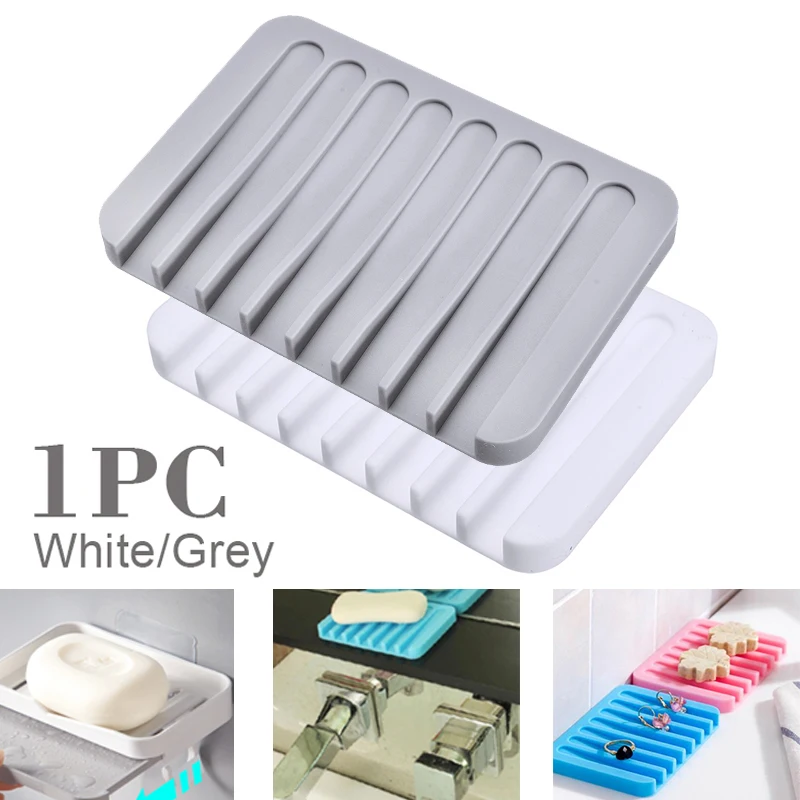 Soft Bathroom Soap Dish Storage Holder Rack Soapbox Plate Tray Shower Drain Box