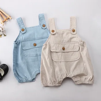 

3276 Korean Children's Wear Boys And Girls' Lovely Pocket Baby's Soft Denim Belt Pants Fashion Children Susperder Pants