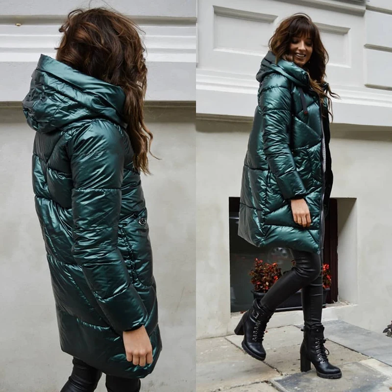 Casual Pure Color Glossy Winter Jacket Women 2020