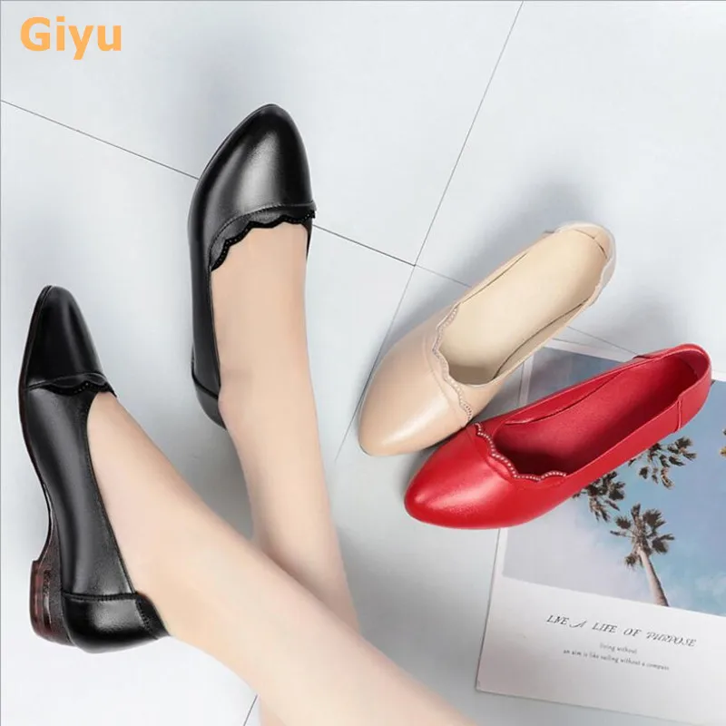 

Low Heel Pumps Women's Single Shoes Genuine Leather Asakuchi Soft Sole Plus Size Footwear Casual Autumn Shoes For Women 35-43