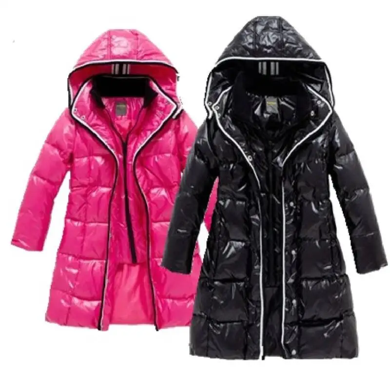 Модные зимние пальто для девочек 90% детские пуховики на утином пуху, верхняя одежда, блестящие водонепроницаемые Длинные парки для детей, размер 140-160