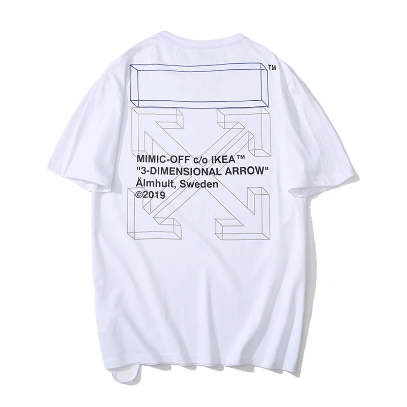 White 3D эскиз Предупреждение стрелка 19ss кремово-белый OW Для мужчин/Для женщин для влюбленной пары, для семьи модели из хлопка модное платье с круглым вырезом лодочкой с короткими рукавами для мальчиков и девочек - Цвет: White