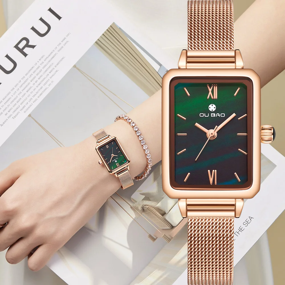 Women's Luxury Rosegold Watch Ladies Creative Rectangle Dress Quartz Wrist Watch Female Clock Stainless Steel Bracelet Relogio