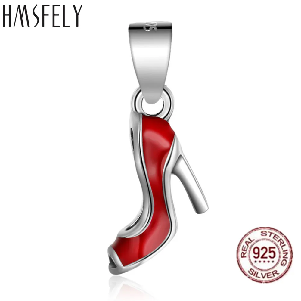 

HMSFELY 925 Sterling Silver Red High Heeled Shoes Pendant DIY Charm Bracelet Accessories Dangles For Girl Gift Jewelry Making