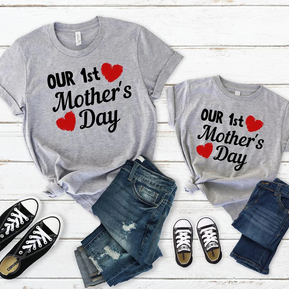 Gran oferta Ropa de bebé vestimenta para niñas, Tops familiares de madre e hija, camiseta de manga corta, atuendo de algodón para el primer día de la madre AjXNek6LLqm