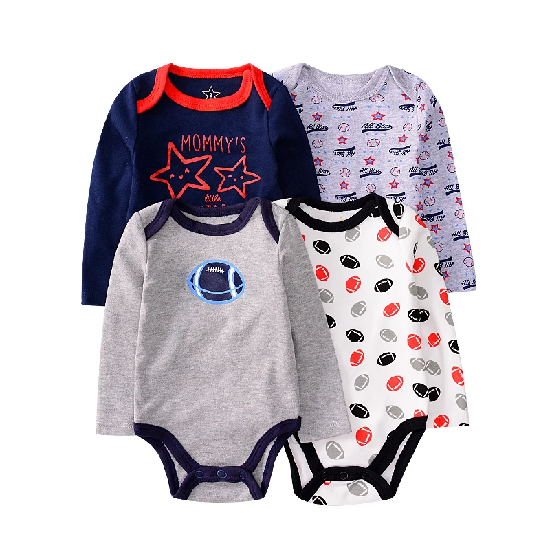 Боди для ребенка мальчика с длинными рукавами 4 предмета комбинезоны принтом