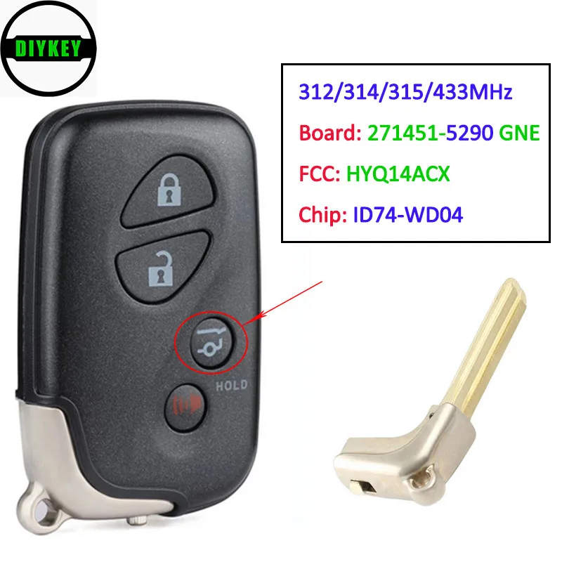 DIYKEY FCC: HYQ14ACX Board: 271451-5290 GNE Smart Remote Key Fob 4 Button 312 / 314 315 433MHz for Lexus RX350 RX450H | Автомобили и