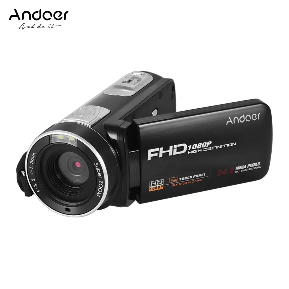 

Andoer Portable FHD 1080P Digital Video Camera Camcorder DV Recorder 24MP 16X Digital Zoom Supports Anti-shake Remote Control