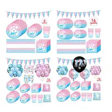 Baby Gender Reveal Partyware Kit Blue Pink Plates Napkins Cups Cutlery Set Party Paper Cup Decorations Tool