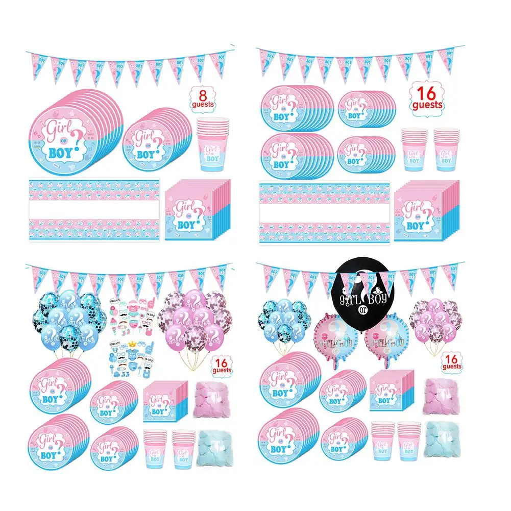 

Baby Gender Reveal Partyware Kit Blue Pink Plates Napkins Cups Cutlery Set Party Paper Cup Decorations Tool