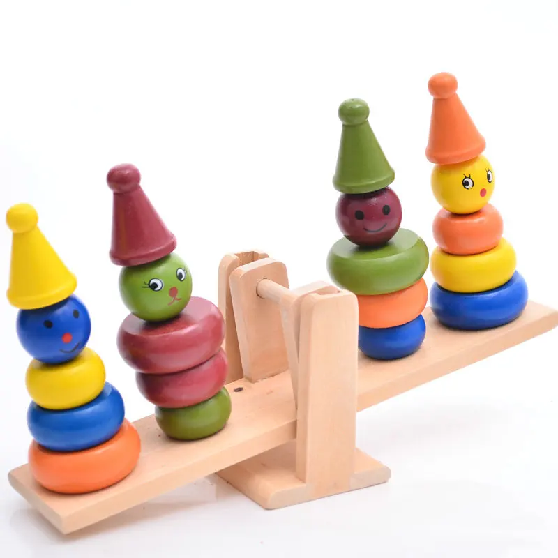 Бесплатная доставка Монтессори учебных пособий детская деревянная Радуга башня баланс игрушки, дети Клоун Баланс блоки деревянные игрушки