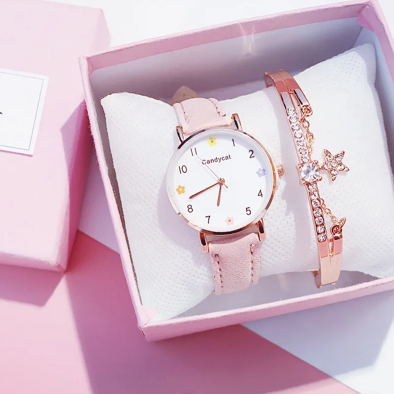 Роскошные женские часы браслет набор розовые женские часы повседневные кожаные кварцевые наручные часы женские часы Relogio Feminino