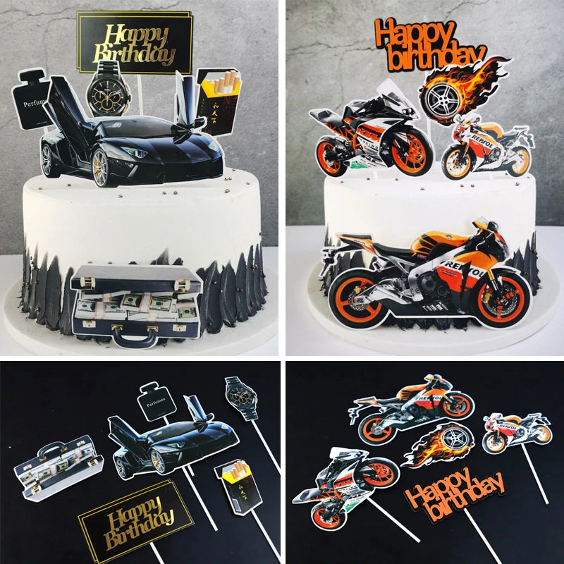Decoration De Gateau Sur Le Theme De La Moto Joyeux Anniversaire Pour La Fete Des Peres Pour Garcons Et Hommes Roadster Combo Fournitures De Fete Decoration De Gateau Aliexpress