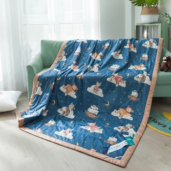 

Silky Cool Summer Quilt Washable Cotton Air Conditioned Comforter Nap Bedspread Cartoon Bear Summer Duvet Quilts for Children