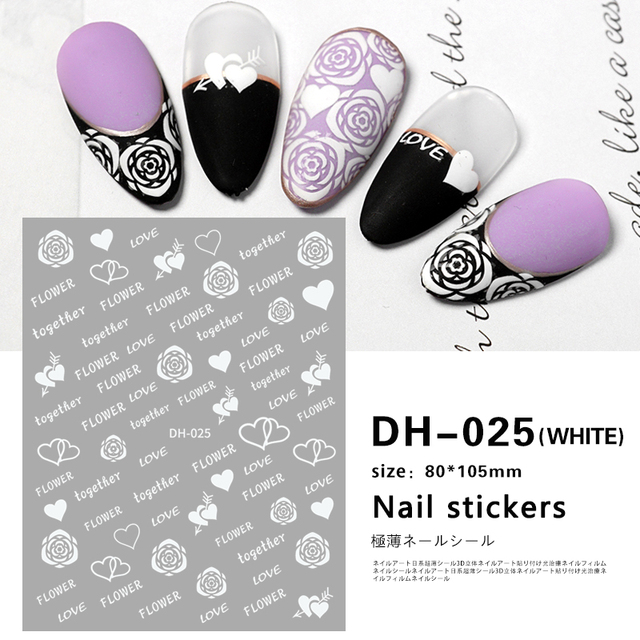 White Flowers Nail Art  Adhesive Stickers for Nails Cute Paper Parts With Avocado Direct Paste Decals Designs Manicure