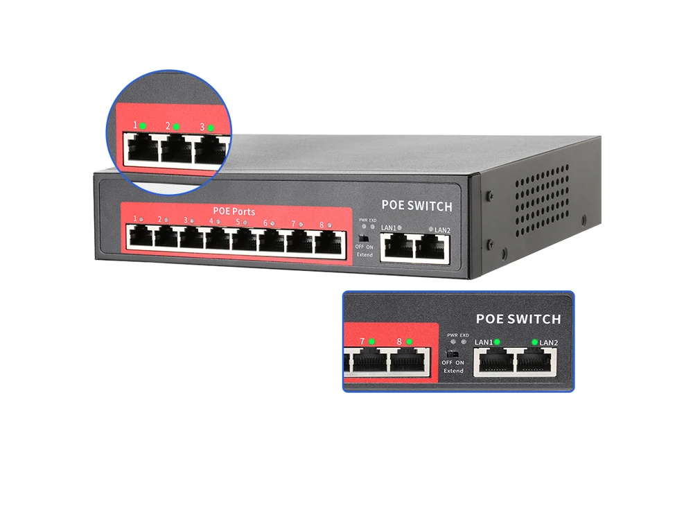 Techage 4CH 8CH 48V Сетевой переключатель POE с 10/100 Мбит/с IEEE 802,3 af/по Ethernet ip-камера/Беспроводная AP/CCTV камера системы