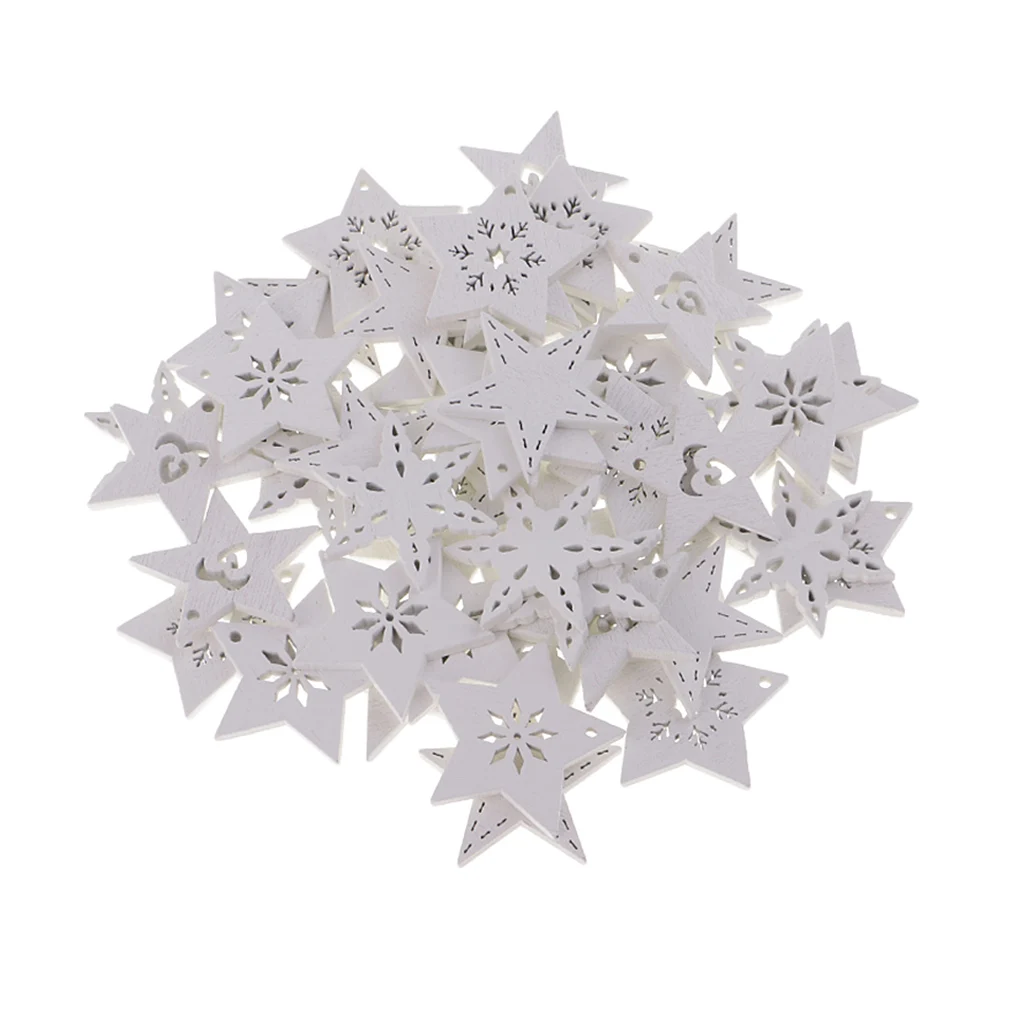 50 Wooden Star Christmas Snowflake Shapes Craft Scrapbooking Card making 3mm