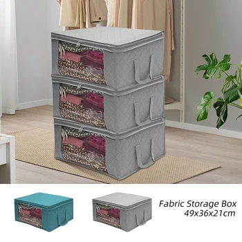 

1/3pcs Non-Woven Fabric Clothing Storage Bag Folding Storage Box Clear Window Zipper Case Clothes Organizer Handles